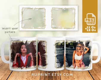 Photo mug sublimation design png, Picture mug wrap for sublimation, Digital template 11Oz 15Oz mug