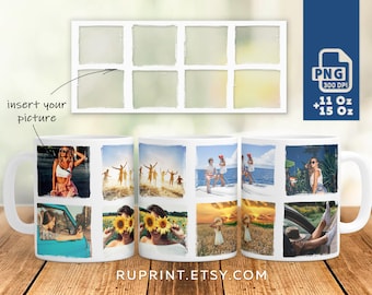 Photo mug sublimation design png, Picture mug wrap for sublimation, Digital template 11Oz 15Oz mug