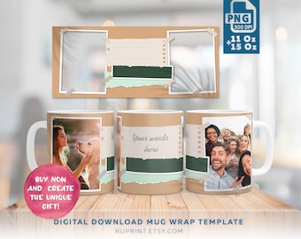 Mug Wrap with 2 photos, Picture mug wrap for 11 and 15 oz, Photo Mug Template, Photo Design for mug, Photo gift for a friend