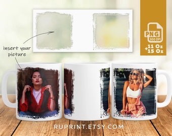 Photo mug sublimation design png, Picture mug wrap for sublimation, Digital template 11Oz 15Oz mug