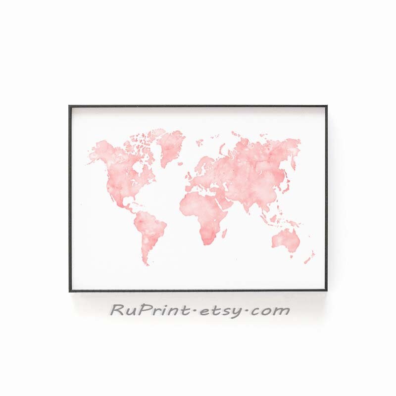 Pink Map Wall Art World Map Wall Art Printable Blush Pink Map Poster | Etsy Singapore