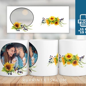 Sunflower Photo mug png, mug with photo, Digital template for sublimation in Mugs, Mug sublimation designs