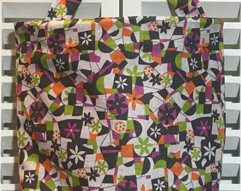 GEOMETRIC FLOWERS - Car Trash Bag with Waterproof Liner - Washable Garbage Bag - Adjustable Bag - Litter Bag - Large Bag -- Reusable Car Bag