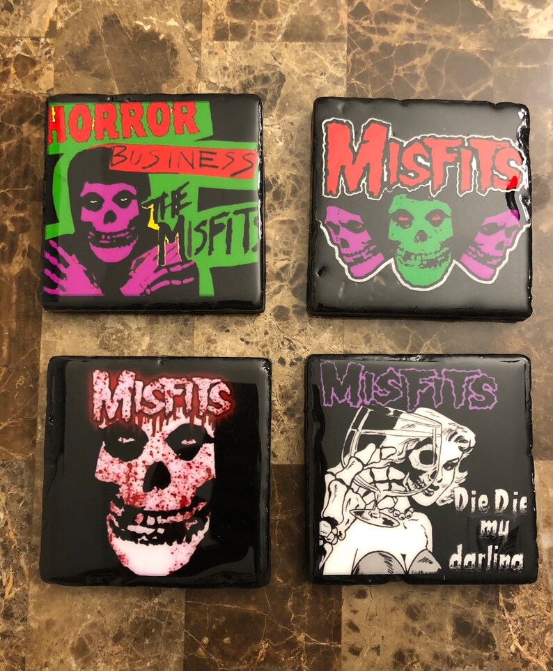 Handmade Tile Resin Coasters Set of 4 Customized Drink Coasters Misfits