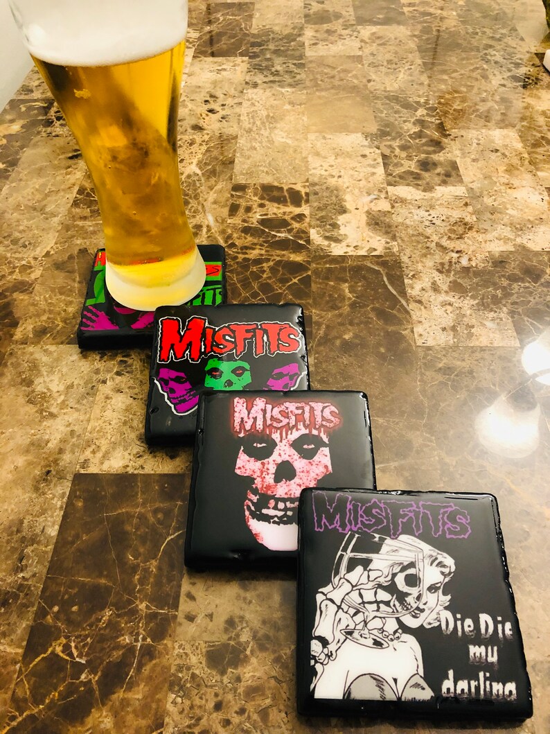 Handmade Tile Resin Coasters Set of 4 Customized Drink Coasters Misfits