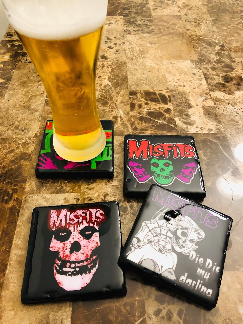 Handmade Tile Resin Coasters Set of 4 Customized Drink Coasters Misfits