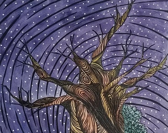 Bristlecone Pine Hand-painted Large Scale Linocut Print