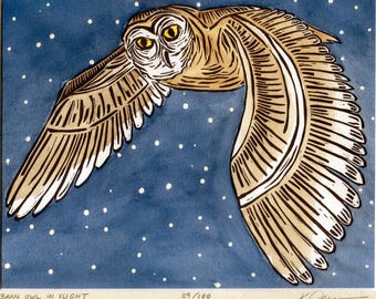 Barn Owl In Flight -Hand-Painted