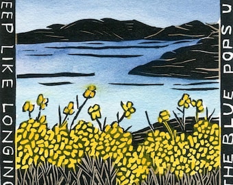 Pyramid Lake Hand-Painted Linocut Print