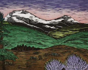 East Side Springtime Sunset Multi-color Linocut Print