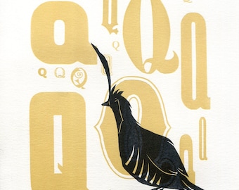 Mountain Quail Wood Type Letterpress Print - Multi-color Block