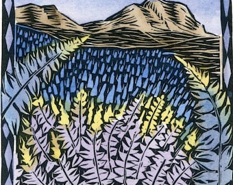 Lupine Eastern Sierra Hand-Painted Linocut Print