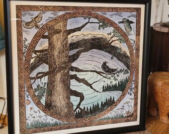 Above Tahoe Hand-painted Linocut Print