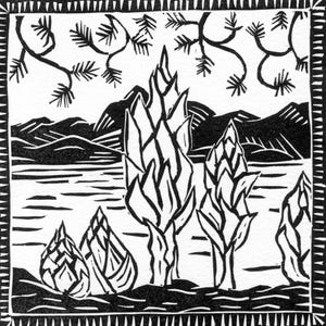 Snow Flower Lake Tahoe Black And White Linocut Print