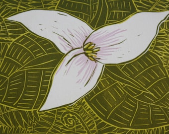 Trillium Flower Multi-color Linocut Print