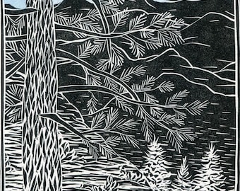 Dog Valley Hand-Painted Linocut Print