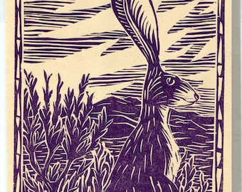 Black Eared Jackrabbit Letterpress Greeting Card