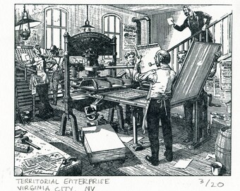 Old Time Virginia City Newspaper Letterpress Print