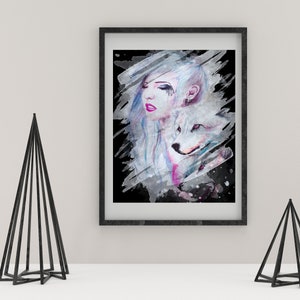 Girl with Wolves,Wolf Pack,Fantasy Art,Animals,JPG,8x10,11x14,Digital Download,Colorful,Gothic,Sci-Fi,Wolf Girl
