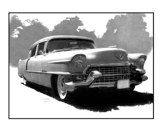 Vintage Cadillac, Retro, Cadillac, Autos vintage, Arte en blanco y negro, Descarga digital, Arte original, Nostalgia, coches viejos, arte de pared masculino
