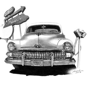 Vintage Mercury, Mercury, Vintage autos, masculine wall art, Digital download, Original art, Nostalgia, Drive Ins, Movies,1951,old cars