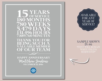 Work Anniversary Employee Appreciation Gift Idea - Days, Weeks, Months Years of Service - Retirement Thank You Gift, Custom Text and Logo