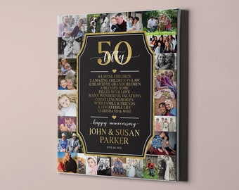 50th Wedding Anniversary Custom Canvas - Golden Anniversary Photo Collage - Grandparents Anniversary Gift Idea Parents or Spouse