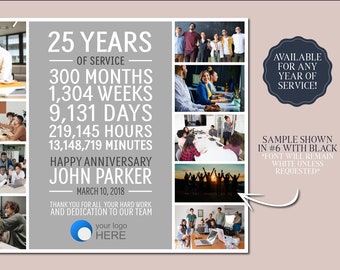 Work Anniversary Gift, Photo Collage, Employee Appreciation Present, Years of Service, Retirement Gift, All Years