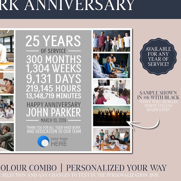 Work Anniversary Gift, Photo Collage, Employee Appreciation Present, Years of Service, Retirement Gift, All Years