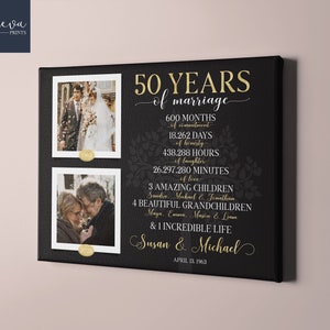 50th Anniversary Gift, Personalized Golden Wedding Anniversary - Photo Gift for Parents - Custom Colours & Text, Gift for Grandparents