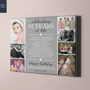 Tela de colagem de fotos personalizada de 95º aniversário - Idéia de presente para ele ou ela - Presente de aniversário de 95º personalizado - Idéia especial de presente de 95º aniversário