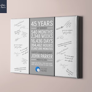 Firme per il 45° anniversario di lavoro, Libro degli ospiti, 45° anniversario dei dipendenti, Regalo per un collega, 45 anni di servizio, Regalo di pensionamento, Qualsiasi anno