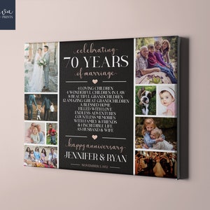 Tela con collage di foto personalizzata per il 70° anniversario di matrimonio - Idea regalo per il 70° anniversario per i nonni - Regalo di anniversario personalizzato