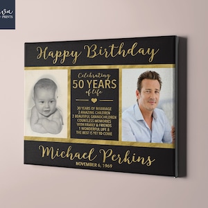 Aangepast canvasbord 50e verjaardag - toen en nu foto 50e verjaardag cadeau-idee voor haar of hem - sentimenteel cadeau voor moeder, vader, vriend, zus