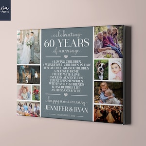 Benutzerdefinierte Fotocollage zum 60. Hochzeitstag - Geschenkidee zum 60. Hochzeitstag für Eltern - Personalisiertes Geschenk zum 60