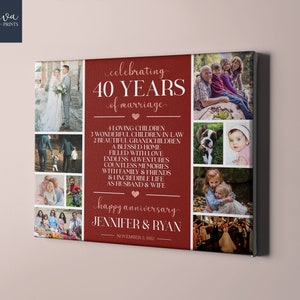 40th Wedding Anniversary Custom Photo Collage Canvas - 40th Anniversary Gift Idea for Parents - Personalised Ruby Anniversary Present