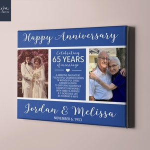 65th Wedding Anniversary Then and Now Photo Canvas - 65th Anniversary Gift Idea Custom Sign - Anniversary Gift for Parents or Spouse
