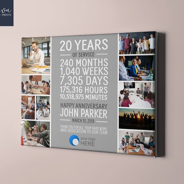 20th Work Anniversary Photo Collage, 20 Year Employee Anniversary Present, 20 Years of Service, Retirement Gift Idea, Coworker Work Plaque