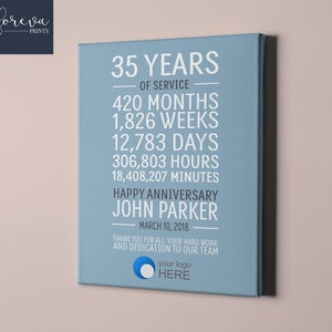 35 Year Work Anniversary - Custom Employee Recognition Gift idea - 35th Work Anniversary or Retirement - Custom Colours, Text, Company Logo