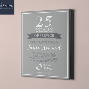 25 Year Work Anniversary - Custom Employee Recognition Gift idea - 25th Work Anniversary or Retirement - Custom Colours, Text, Company Logo
