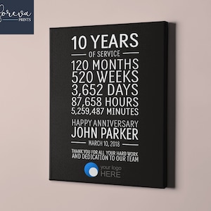 10 Year Work Anniversary Print, Employee Gift, 10 Years of Service Recognition, Retirement Gift, Employee Anniversary, Work Employee Awards