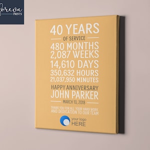 40 Year Work Anniversary Print, Employee Gift, 40 Years of Service Recognition, Retirement Gift, Employee Anniversary, Work Employee Awards