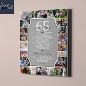 65th Wedding Anniversary Custom Canvas - 65th Anniversary Gift Photo Collage - Grandparents Anniversary Gift Idea for Parents or Spouse