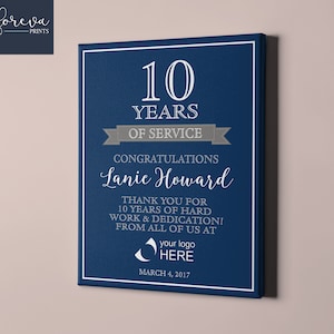 10 Year Work Anniversary - Custom Employee Recognition Gift idea - 10th Work Anniversary or Retirement - Custom Colours, Text, Company Logo