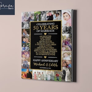 50th Wedding Anniversary Custom Canvas - Golden Anniversary Gift Photo Collage - Anniversary Gift Idea for Parents or Spouse or Grandparents