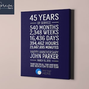 45° anniversario di lavoro - Idea regalo personalizzata per riconoscimento dei dipendenti - 45° anniversario di lavoro o pensionamento - Colori, testo, logo aziendale personalizzati