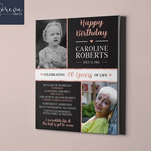60. Geburtstag Leinwand Zeichen - damals und heute Foto 60. Geburtstag Geschenkidee für Sie oder Ihn - Sentimentales Geschenk für Mama, Papa, Großeltern