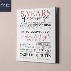 Idea de regalo del quinto aniversario de boda - Regalo del quinto aniversario para él - Signo de aniversario de casado de cinco años - Regalo de cinco años para el esposo o la esposa