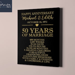 Custom 50th Wedding Anniversary Canvas - Wedding Anniversary Gift Idea for Parents - 50th Anniversary Wall Art Sign - Unique Gift Idea