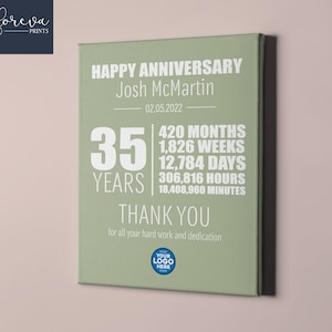 35 Year Work Anniversary - Custom Employee Recognition Gift idea - 35th Work Anniversary or Retirement - Custom Colours, Text, Company Logo